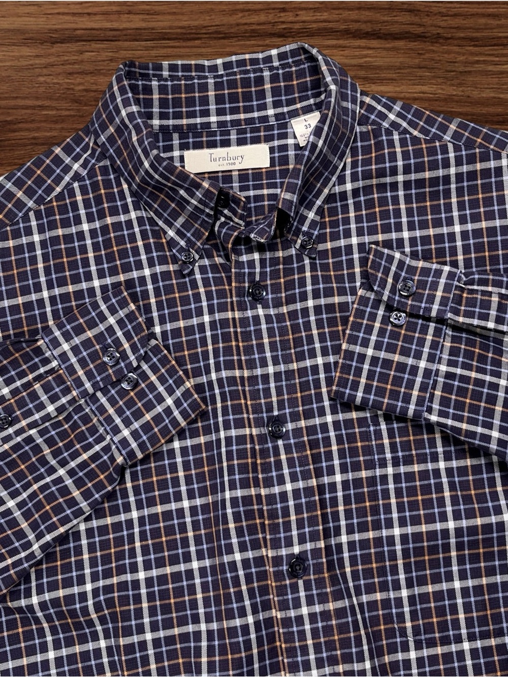 Turnbury Men’s Twill Check Pattern Button Up Shirt. Size L 33